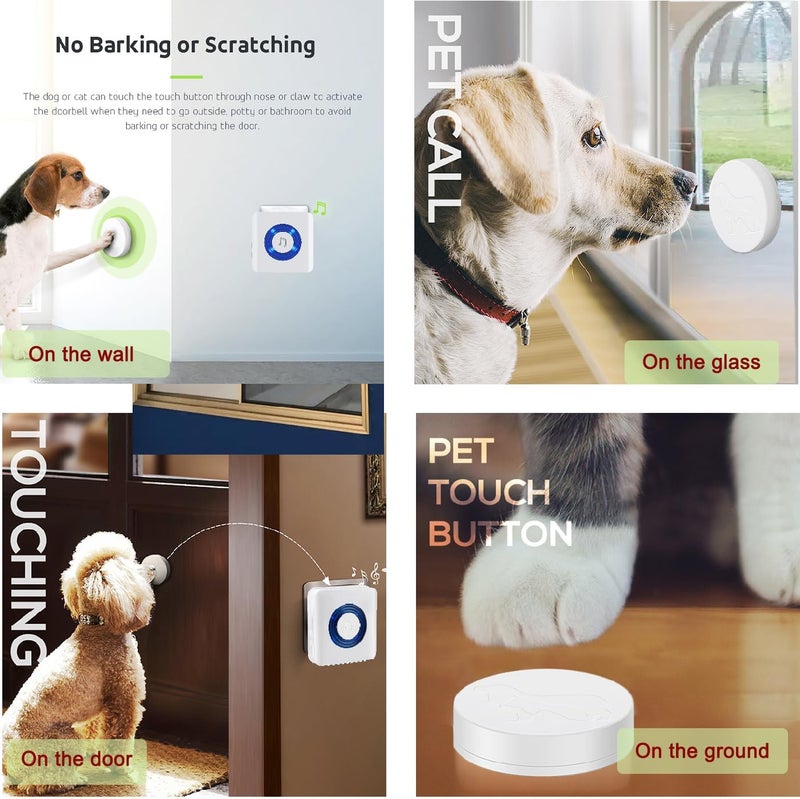 EverNary Dog Door Bell, Dog Bells to Go Outside,Dog Bells for Potty Training, Dog Doorbell with Large Touch Area Button,1000FT Range, 58 Chimes, 0-110db Volume,1 Receiver & 2 Transmitters - Image 2
